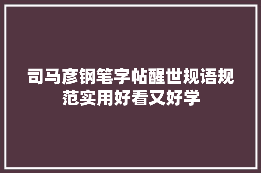 司马彦钢笔字帖醒世规语规范实用好看又好学