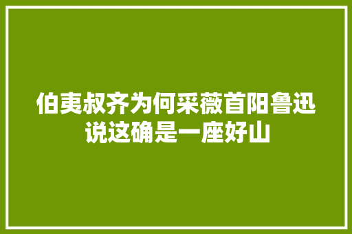 伯夷叔齐为何采薇首阳鲁迅说这确是一座好山