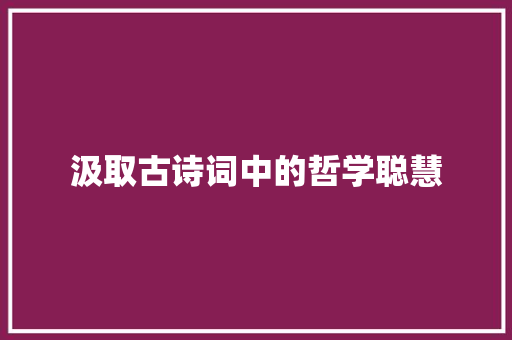 汲取古诗词中的哲学聪慧