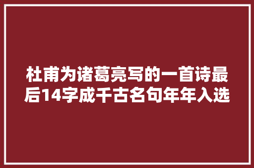 杜甫为诸葛亮写的一首诗最后14字成千古名句年年入选中学教材