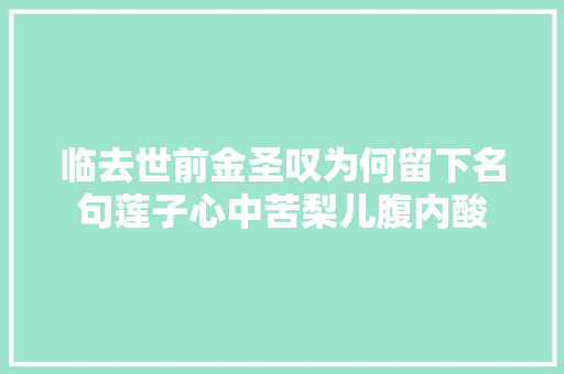 临去世前金圣叹为何留下名句莲子心中苦梨儿腹内酸