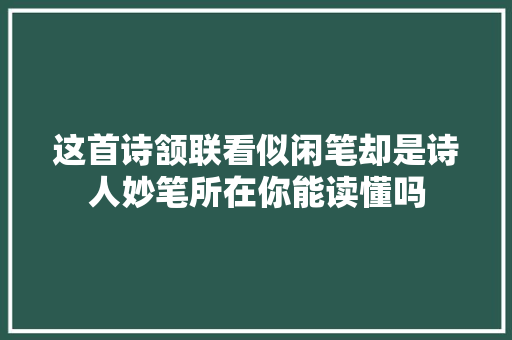 这首诗颔联看似闲笔却是诗人妙笔所在你能读懂吗