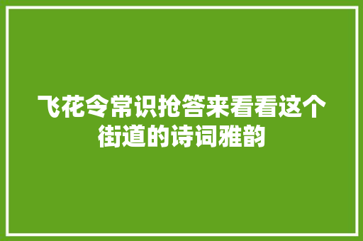 飞花令常识抢答来看看这个街道的诗词雅韵