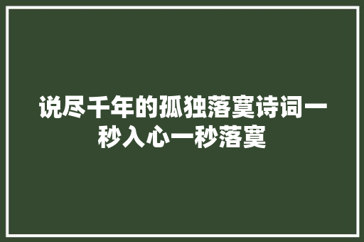 说尽千年的孤独落寞诗词一秒入心一秒落寞