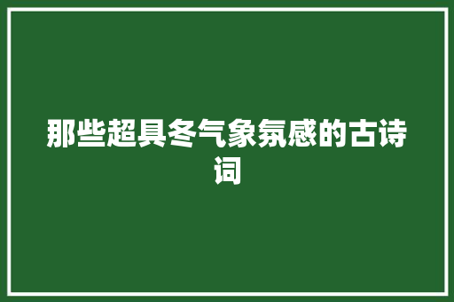 那些超具冬气象氛感的古诗词