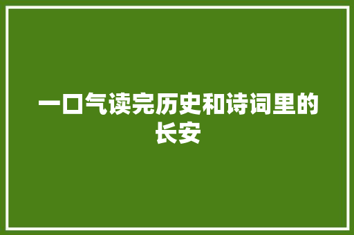 一口气读完历史和诗词里的长安