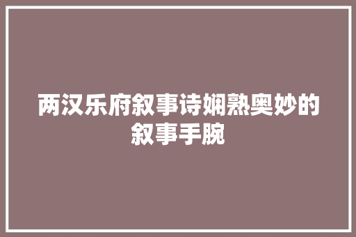 两汉乐府叙事诗娴熟奥妙的叙事手腕