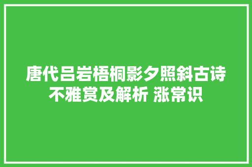 唐代吕岩梧桐影夕照斜古诗不雅赏及解析 涨常识