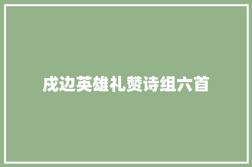 戍边英雄礼赞诗组六首