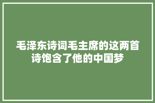 毛泽东诗词毛主席的这两首诗饱含了他的中国梦