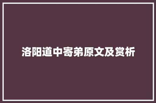 洛阳道中寄弟原文及赏析