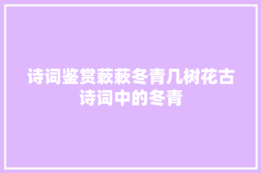 诗词鉴赏蔌蔌冬青几树花古诗词中的冬青