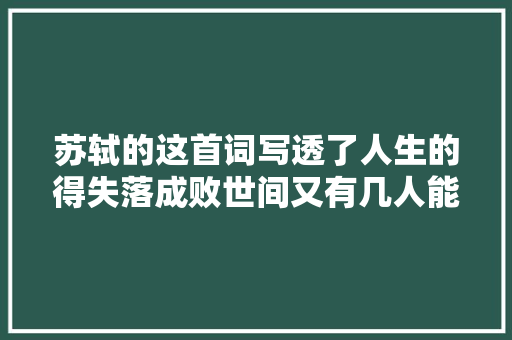 苏轼的这首词写透了人生的得失落成败世间又有几人能识破