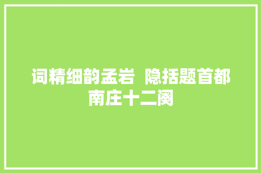 词精细韵孟岩  隐括题首都南庄十二阕