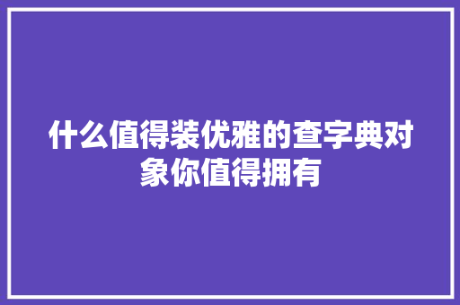 什么值得装优雅的查字典对象你值得拥有