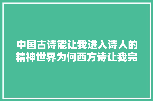 中国古诗能让我进入诗人的精神世界为何西方诗让我完全没觉得