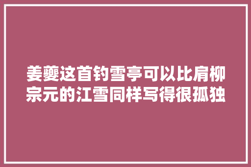 姜夔这首钓雪亭可以比肩柳宗元的江雪同样写得很孤独