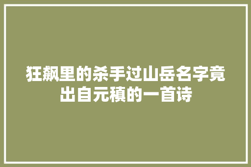 狂飙里的杀手过山岳名字竟出自元稹的一首诗