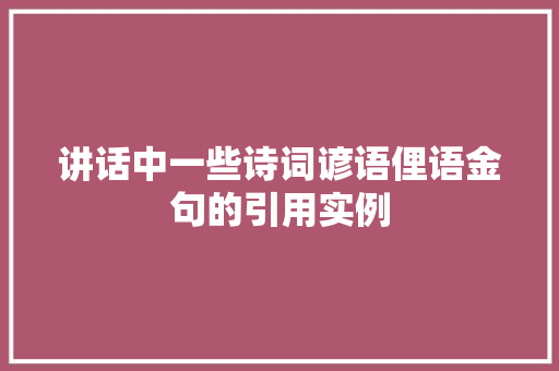 讲话中一些诗词谚语俚语金句的引用实例