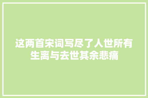 这两首宋词写尽了人世所有生离与去世其余悲痛