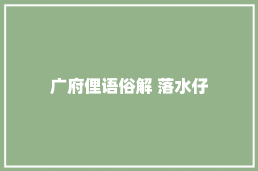 广府俚语俗解 落水仔