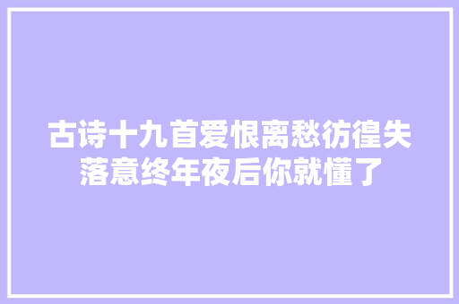 古诗十九首爱恨离愁彷徨失落意终年夜后你就懂了