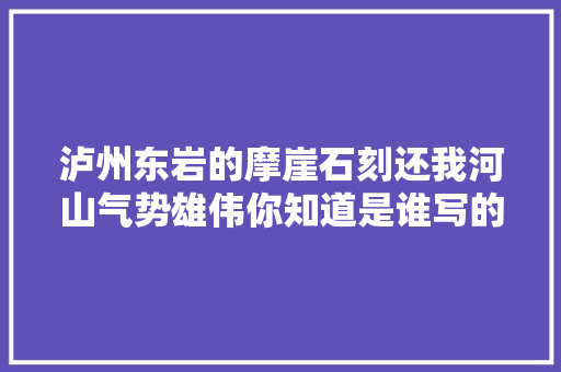 泸州东岩的摩崖石刻还我河山气势雄伟你知道是谁写的吗