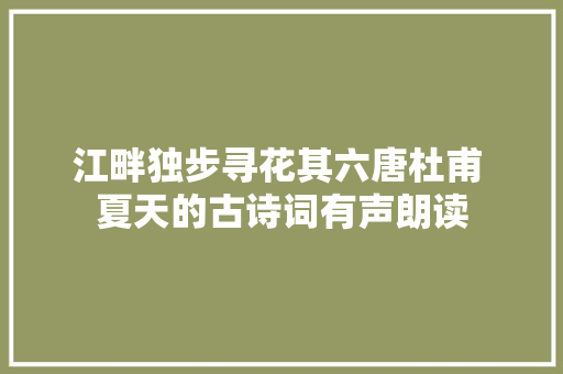 江畔独步寻花其六唐杜甫 夏天的古诗词有声朗读