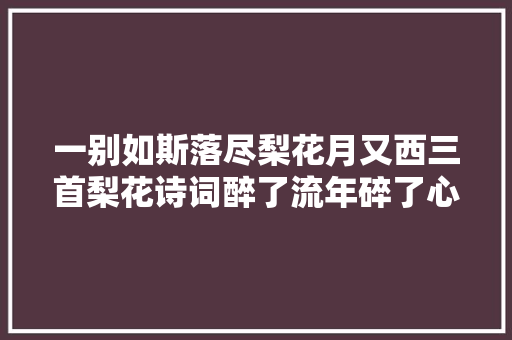 一别如斯落尽梨花月又西三首梨花诗词醉了流年碎了心扉