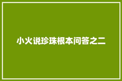 小火说珍珠根本问答之二