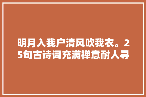 明月入我户清风吹我衣。25句古诗词充满禅意耐人寻味一