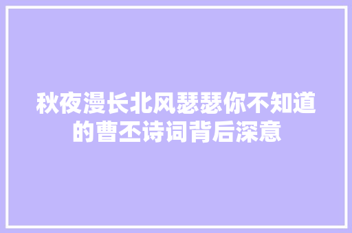 秋夜漫长北风瑟瑟你不知道的曹丕诗词背后深意