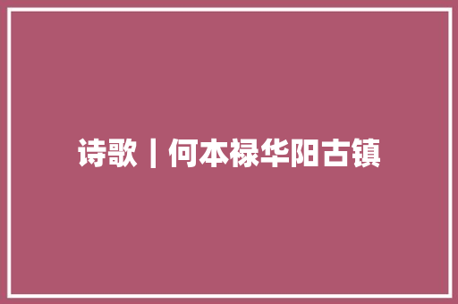 诗歌｜何本禄华阳古镇