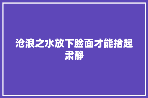 沧浪之水放下脸面才能拾起肃静