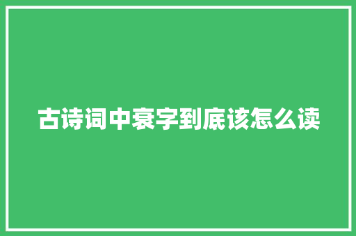 古诗词中衰字到底该怎么读