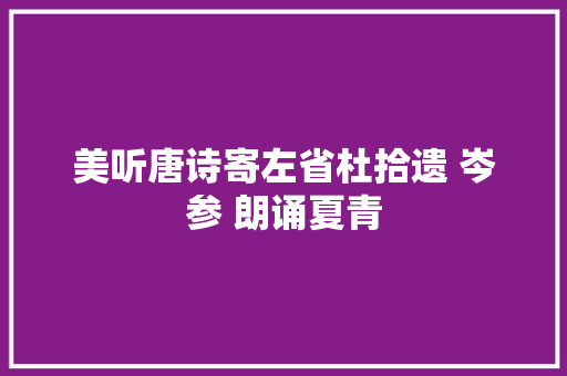 美听唐诗寄左省杜拾遗 岑参 朗诵夏青