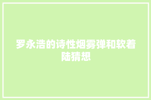 罗永浩的诗性烟雾弹和软着陆猜想