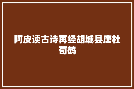 阿皮读古诗再经胡城县唐杜荀鹤