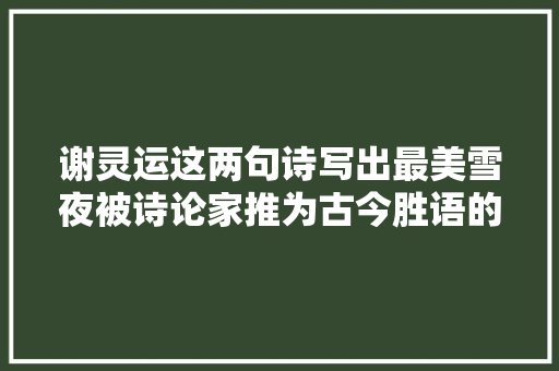 谢灵运这两句诗写出最美雪夜被诗论家推为古今胜语的代表