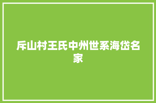 斥山村王氏中州世系海岱名家