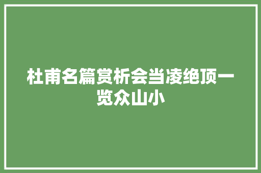 杜甫名篇赏析会当凌绝顶一览众山小