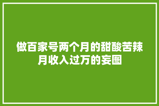 做百家号两个月的甜酸苦辣月收入过万的妄图