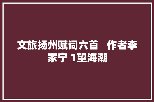 文旅扬州赋词六首   作者李家宁 1望海潮