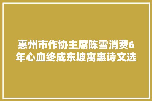 惠州市作协主席陈雪消费6年心血终成东坡寓惠诗文选注