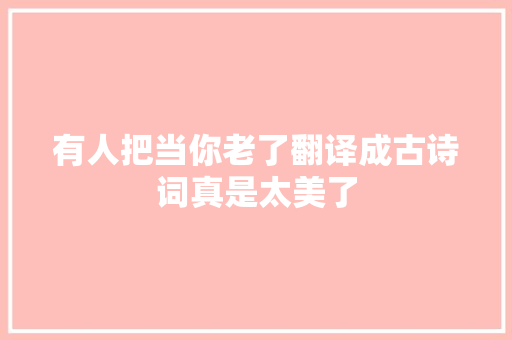 有人把当你老了翻译成古诗词真是太美了