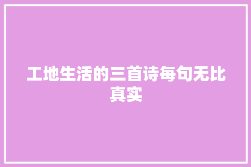 工地生活的三首诗每句无比真实