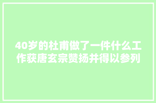 40岁的杜甫做了一件什么工作获唐玄宗赞扬并得以参列选序