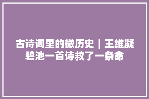 古诗词里的微历史｜王维凝碧池一首诗救了一条命