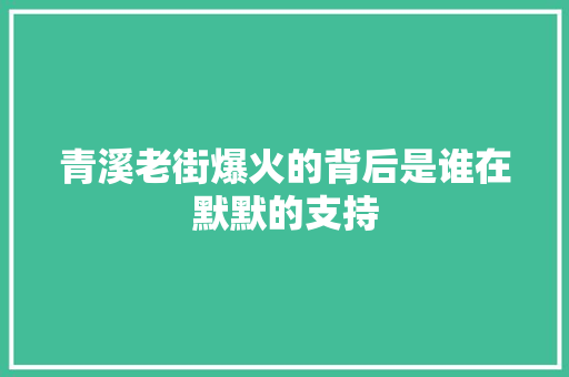 青溪老街爆火的背后是谁在默默的支持