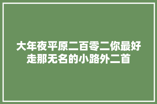 大年夜平原二百零二你最好走那无名的小路外二首